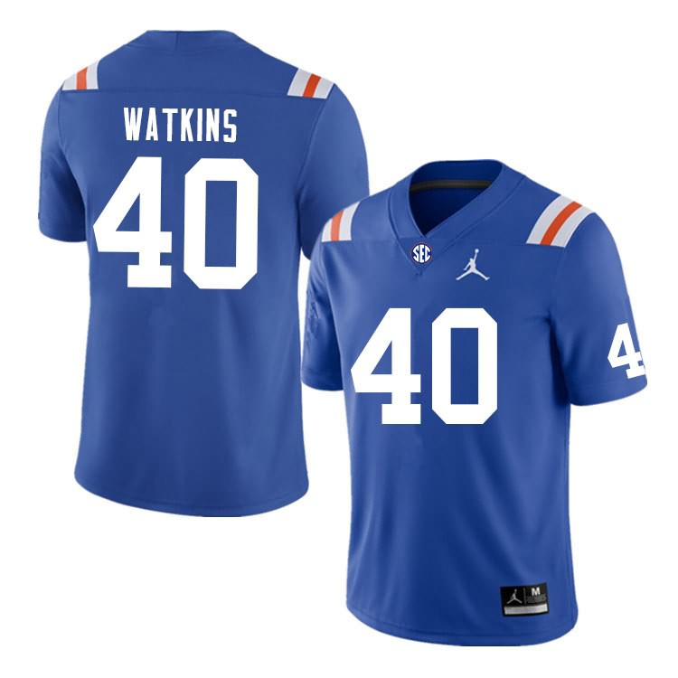 Men's NCAA Florida Gators Jacob Watkins #40 Stitched Authentic Nike Blue Throwback College Football Jersey PZG3665FA